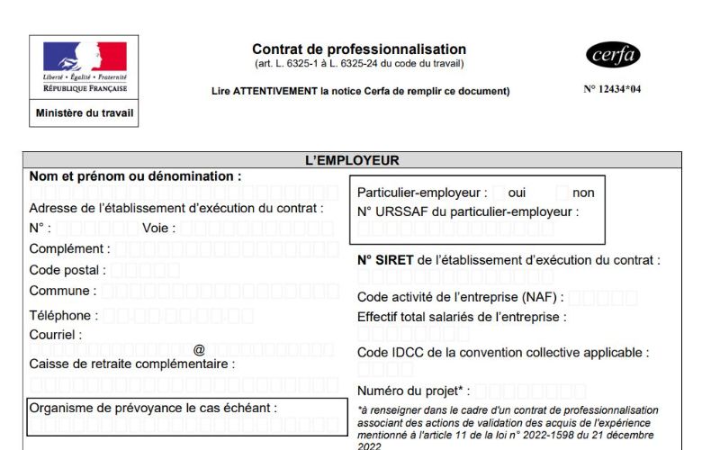 Nouveau formulaire CERFA pour le contrat de professionnalisation 